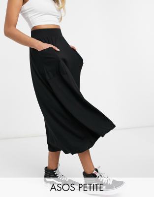 ASOS DESIGN Petite midi skirt with pockets in black | ASOS