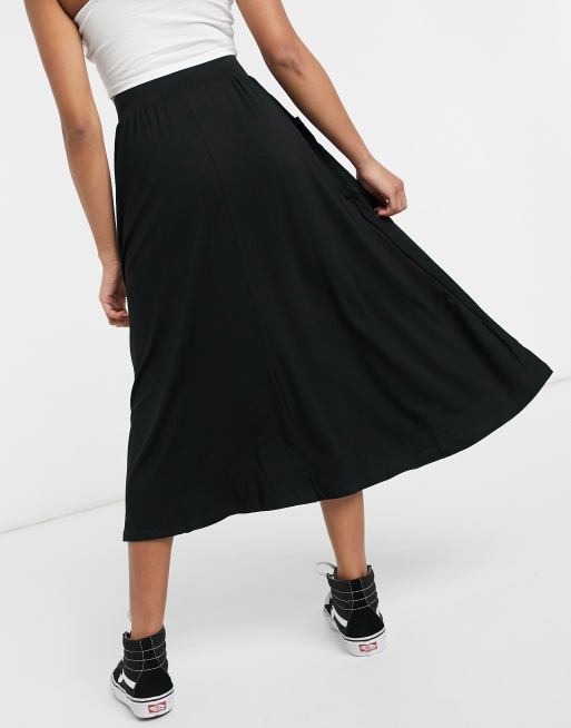 ASOS DESIGN Petite midi skirt with pockets in black | ASOS