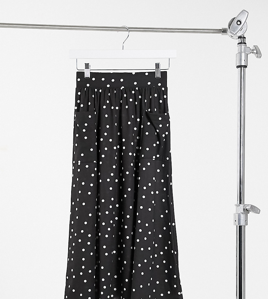 ASOS DESIGN Petite midi skirt with pockets in mono dots print-Multi