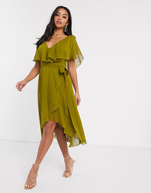 ASOS Asos Design Tall Maxi Split Sleeve Cape Back Dress With Tie  Shoulder-green