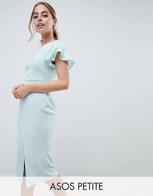ASOS DESIGN Petite midi wiggle dress with fluted sleeve | ASOS
