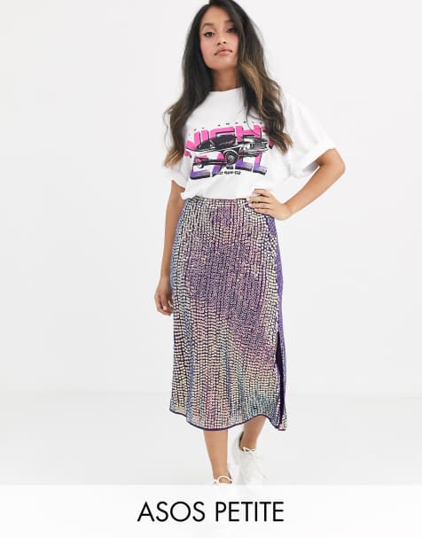 ASOS DESIGN Petite – Midirock mit Pailletten und zwei Schlitzen