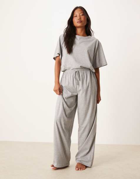 ASOS DESIGN Petite – Mieszaj i łącz – Bawełniane spodnie od piżamy w szarym melanżowym kolorze - view 1