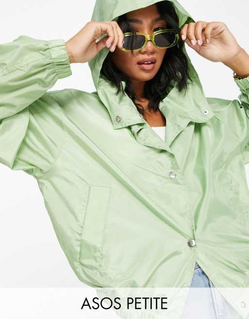 ASOS DESIGN Petite – Miętowa kurtka przeciwdeszczowa o fasonie bomberki zapinana na guziki