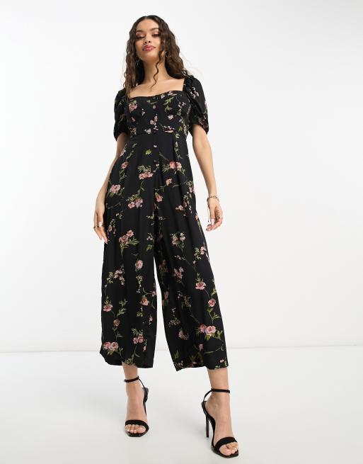 ASOS DESIGN Petite milkmaid jumpsuit in floral print