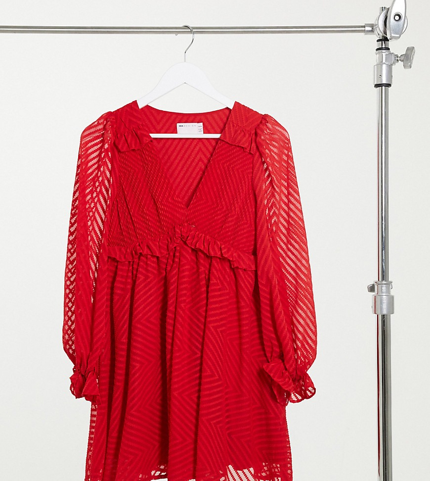 ASOS DESIGN Petite mini babydoll smock dress in chevron dobby in red