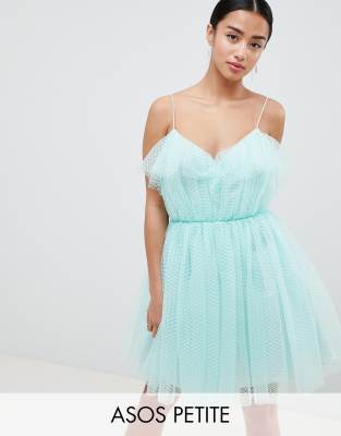 ASOS DESIGN Petite mini dobby tulle prom dress with ruffle bodice-Green