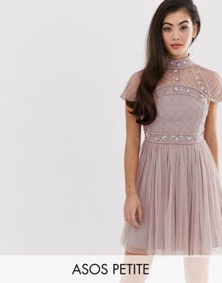 ASOS DESIGN Petite mini dress with embellished crop top and tulle skirt-Multi
