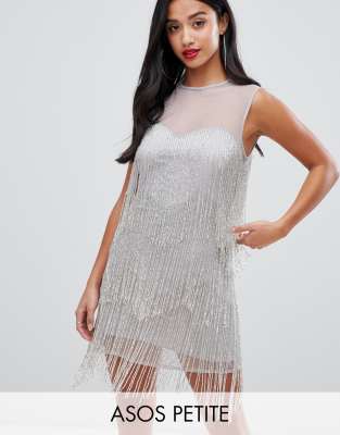 asos design all over embellished fringe mini dress