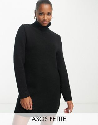 ASOS DESIGN Petite mini dress with high neck in black  - ASOS Price Checker