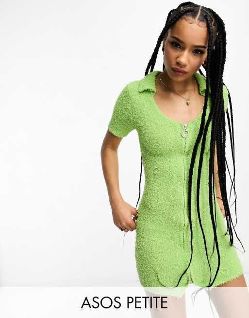 ASOS DESIGN Petite mini dress with zip detail in textured yarn in