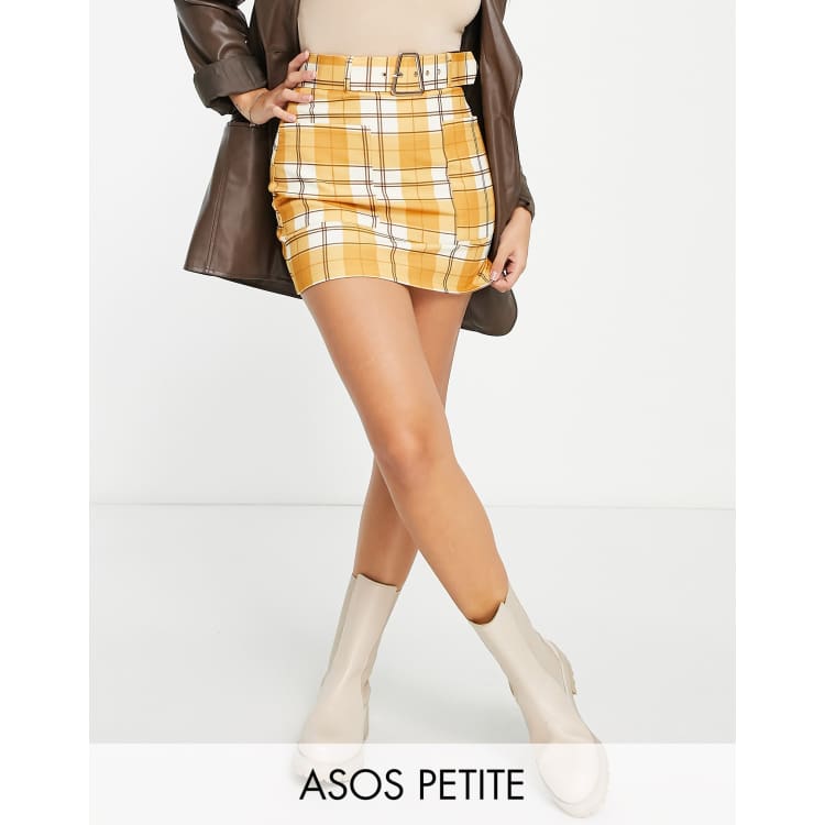 ASOS DESIGN Petite Mini-jupe trapèze à carreaux Moutarde ASOS