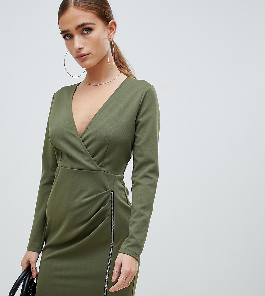 ASOS DESIGN - Petite - Mini-jurk met gerimpelde zijkant met rits-Groen