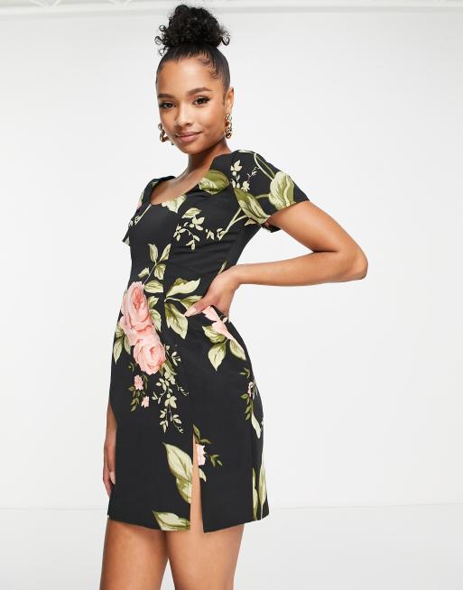 ASOS DESIGN Petite - Mini jurk met korte mouwen, split en bloemenprint, 3 van 4