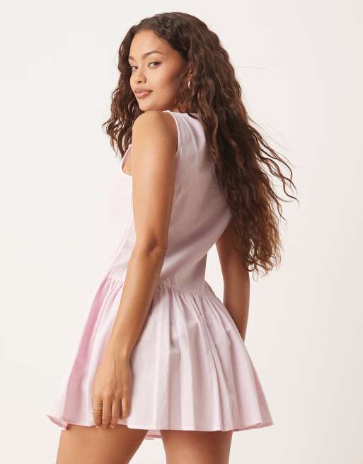 ASOS DESIGN Petite - Mini-jurk met rechte hals, verlaagde taille en knopen in roze, 4 van 4