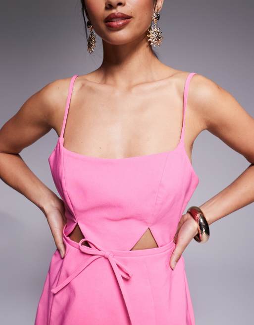 ASOS DESIGN Petite - Mini jurk met structuur en uitsnijdingen en strik in roze, 4 van 4