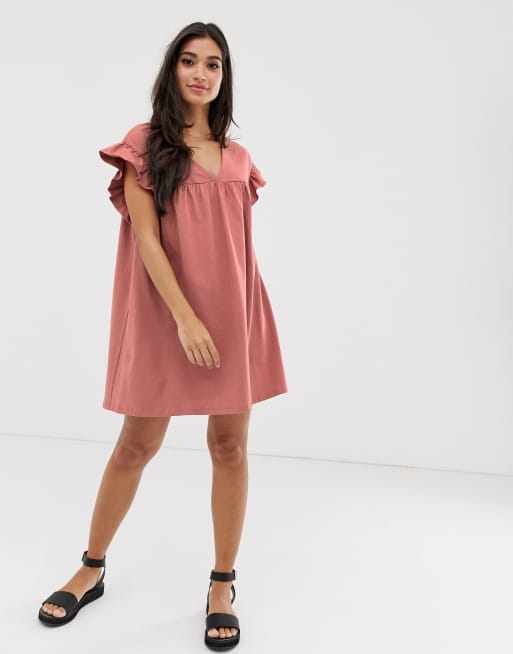 Asos design mini reversible cotton slub smock clearance dress