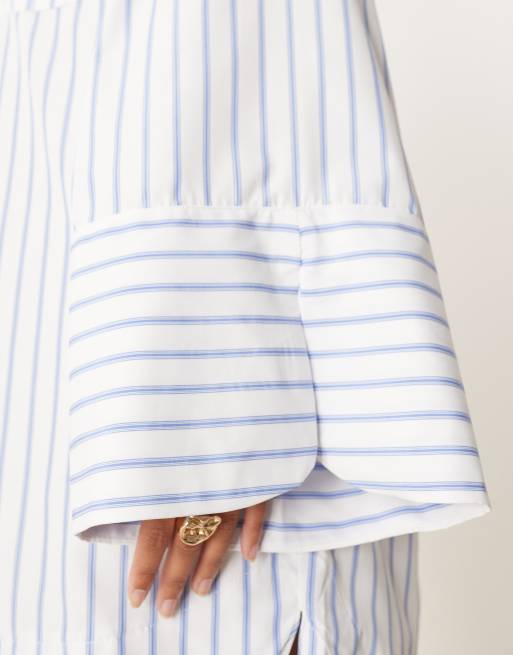 ASOS DESIGN Petite mini shirt dress with wide cuffs and oversized pockets in blue stripe