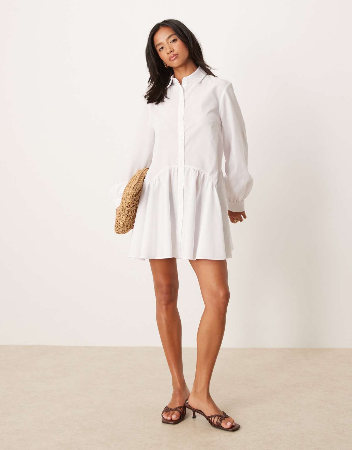 ASOS DESIGN Petite mini shirt dress with wide cuffs and oversized pockets in white