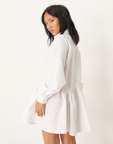 knee length dresses for ladies Women's White, Long-Sleeve Form-Fitted Dress Shirt