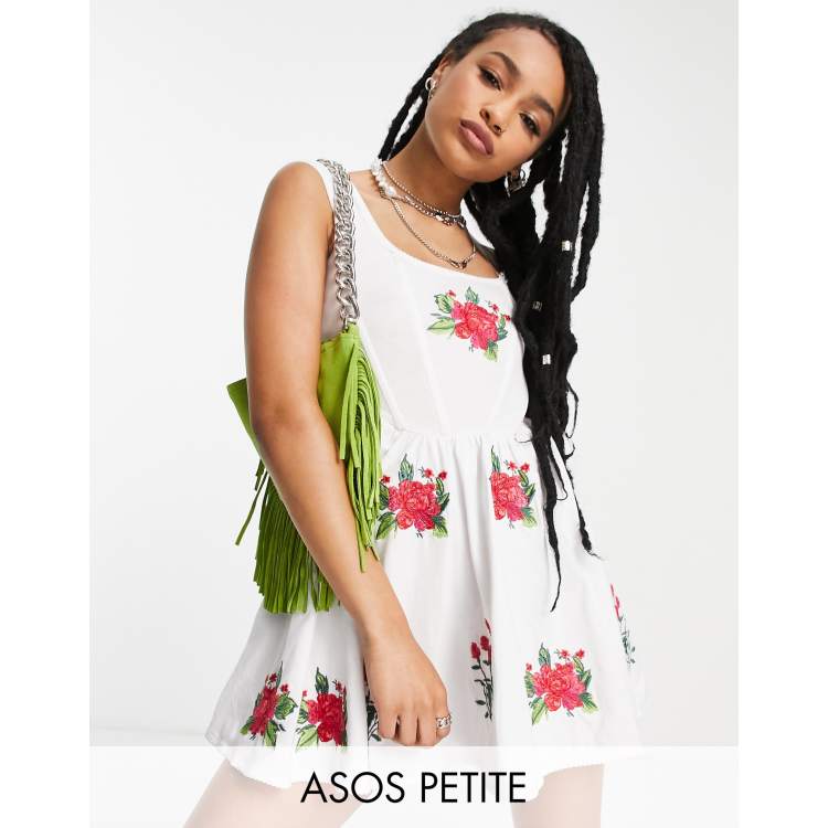 Asos design mini skater dress in pretty outlet embroidery