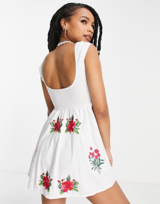 Asos design mini skater shop dress in pretty embroidery