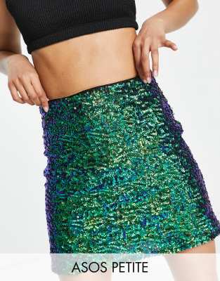 ASOS DESIGN Petite mini skirt in green sequin | ASOS