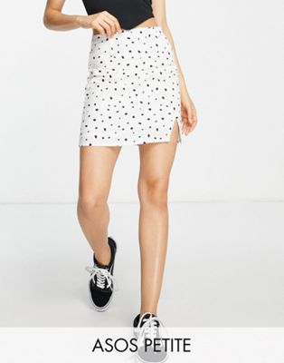 ASOS DESIGN Petite mini skirt in linen look with notch hem in spot print - ASOS Price Checker