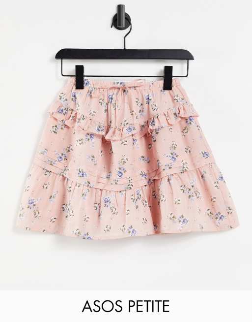 ASOS DESIGN Petite - Mini-strokenrok in roze met fijne bloemenprint