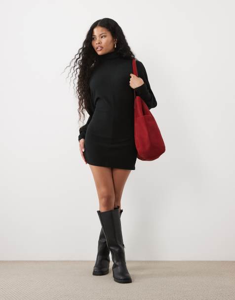 ASOS DESIGN Petite mini sukienka z drapowaniem i rękawami typu nietoperz w czerni - view 1