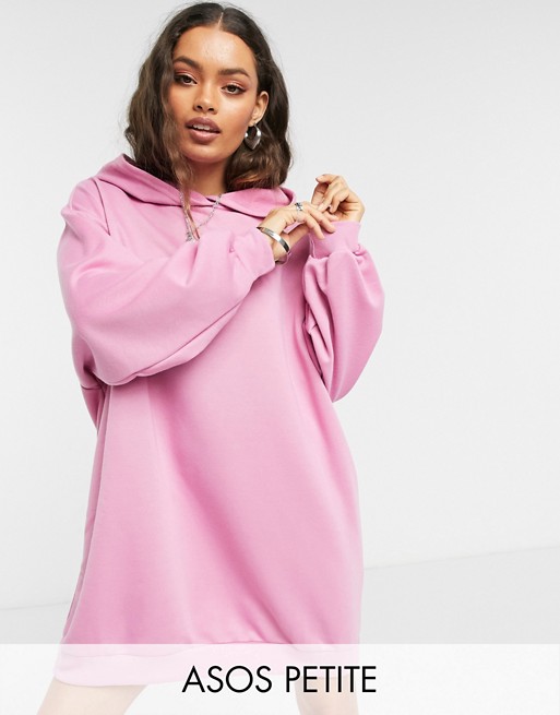 ASOS DESIGN Petite mini sweatshirt hoodie dress in bubblegum pink