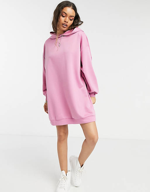 Dresses Petite mini sweatshirt hoodie dress in bubblegum pink 