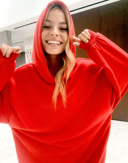 ASOS DESIGN Petite mini sweatshirt hoodie dress in red, 3 of 4