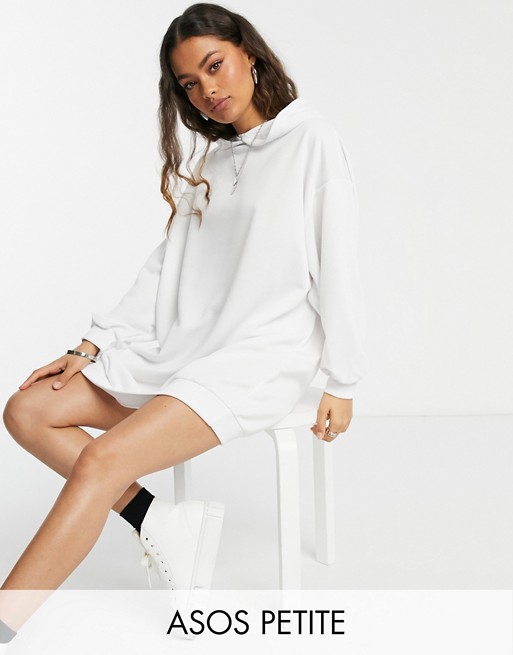 ASOS DESIGN Petite mini sweatshirt hoodie dress in white