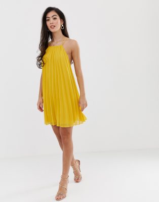 asos yellow pleated dress