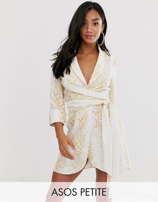 ASOS DESIGN Petite mini tux dress with ruched sleeve in snake print