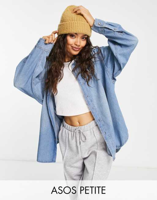 ASOS DESIGN Petite - Minimalistisch denim overhemd in verwassen blauw