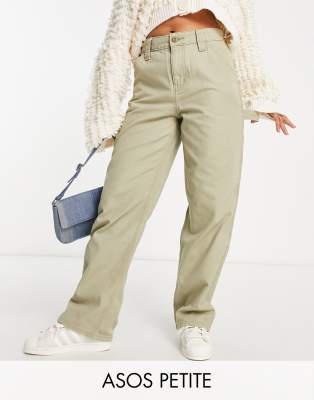 ASOS DESIGN Petite - Minimalistische Cargohose in Khaki mit Kontrastnähten-Grün