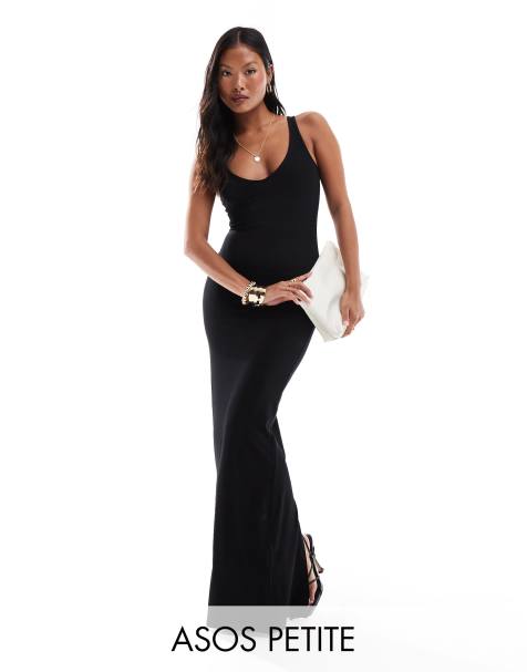 ASOS DESIGN Petite – Minimalistyczna czarna sukienka maxi z dekoltem w stylu lat 90. - view 1