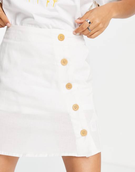 ASOS DESIGN Petite - Minirok met linnenlook en asymmetrische knopen in wit, 3 van 4