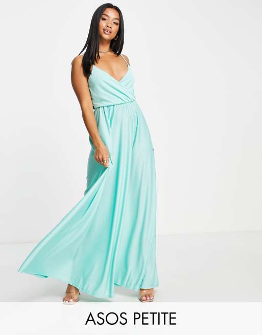 ASOS DESIGN Petite – Mintgrön maxiklänning med smala axelband, djup urringning och knytning baktill