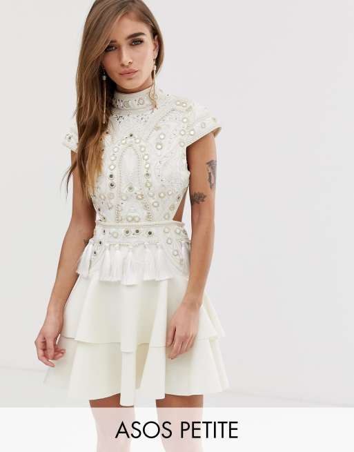 ASOS DESIGN Petite mirror embellished mini dress with open back ASOS