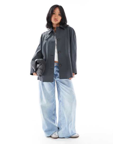 ASOS DESIGN Petite – Mittellanger Car-Trenchcoat in Marineblau - view 1