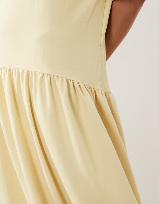 ASOS DESIGN Petite – Mittellanges T-Shirt-Kleid in Buttermilchgelb mit tiefer Taille, 3 von 4