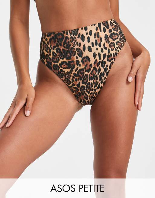 ASOS DESIGN Petite mix and match high leg high waist bikini bottom in  leopard print