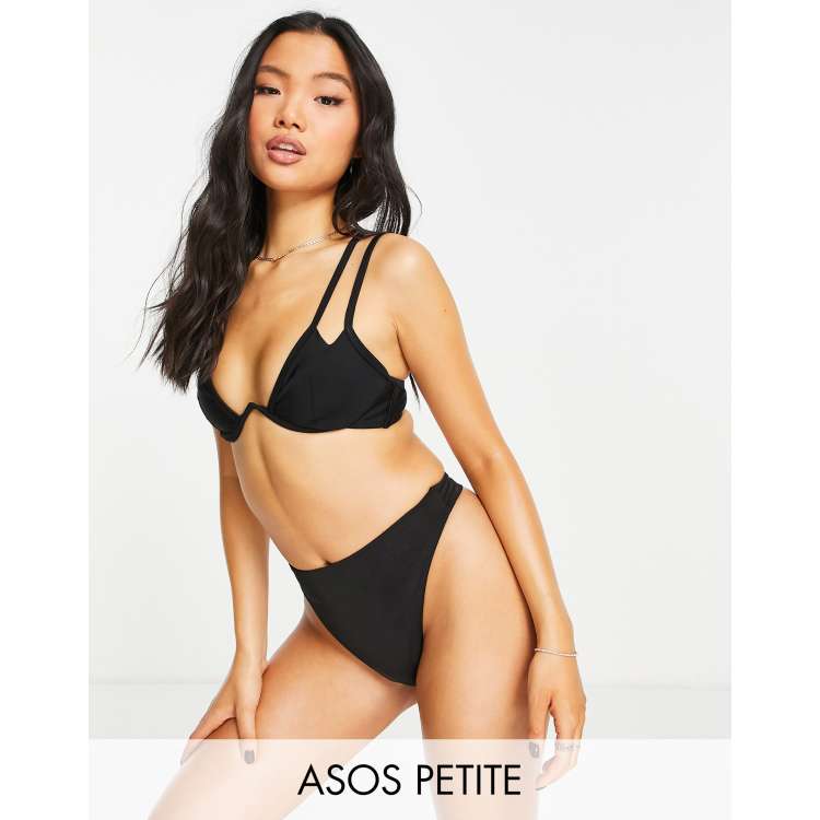 ASOS DESIGN Petite mix and match high leg high waist thong bikini bottom in black