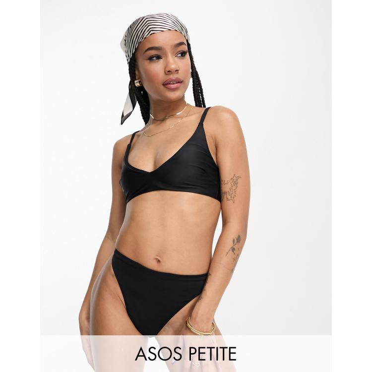 ASOS DESIGN high leg elastic thong swimsuit in black