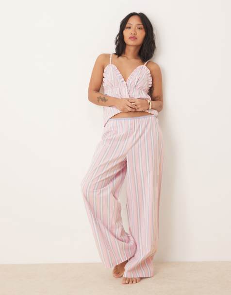 ASOS DESIGN Petite - Mix en match - Geweven gestreepte pyjamabroek in roze en blauw - view 1