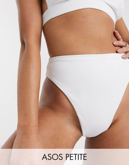 ASOS DESIGN Petite - Mix en match - Hoog uitgesneden bikinibroekje met hoge taille in wit 