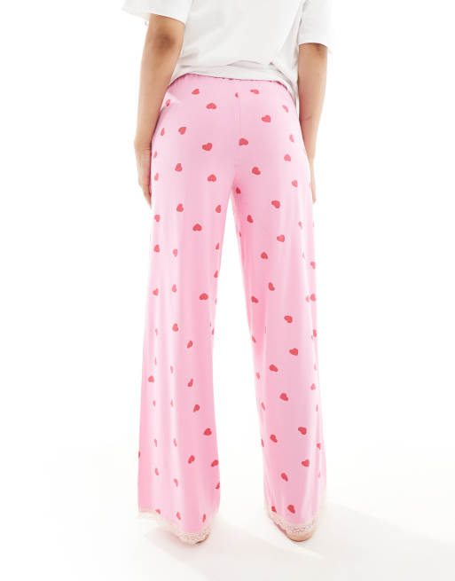ASOS DESIGN Petite - Mix en match - Superzachte pyjamabroek met hartjesprint in roze, 5 van 5
